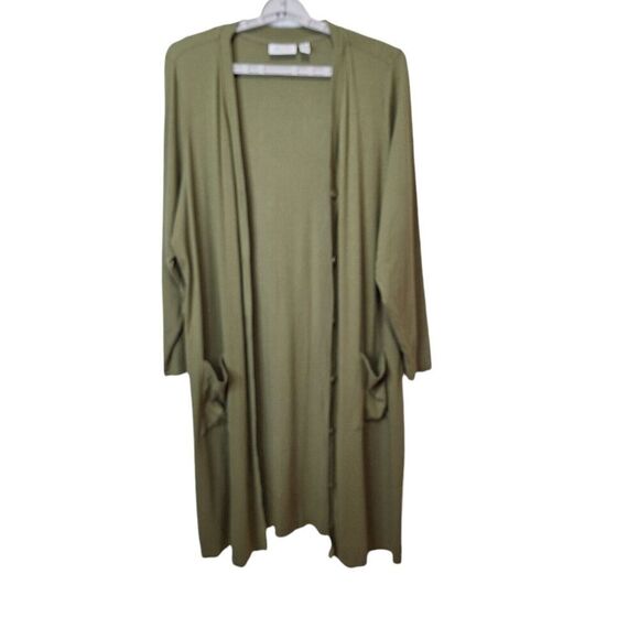Denim & Co. Essentials Long Sleeve Button Front Rib Cardigan Size 2X Olive Green - Picture 2 of 10